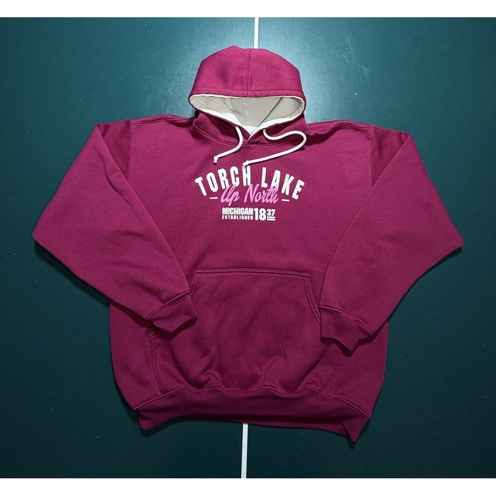 Vintage 90s Torch Lake Michigan Hoodie Sweatshirt Men's‎ Large Outdoor USA Made
